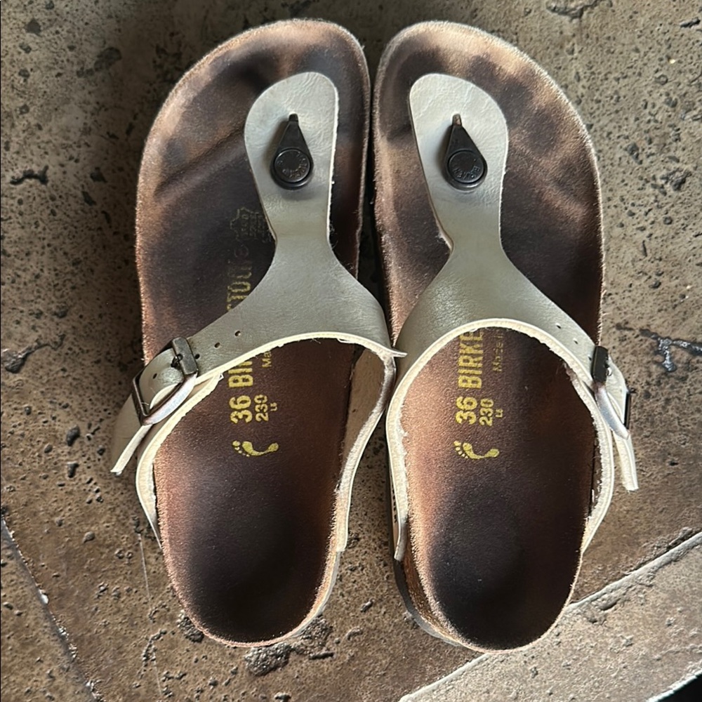 Birkenstock Cream and Brown Sandals